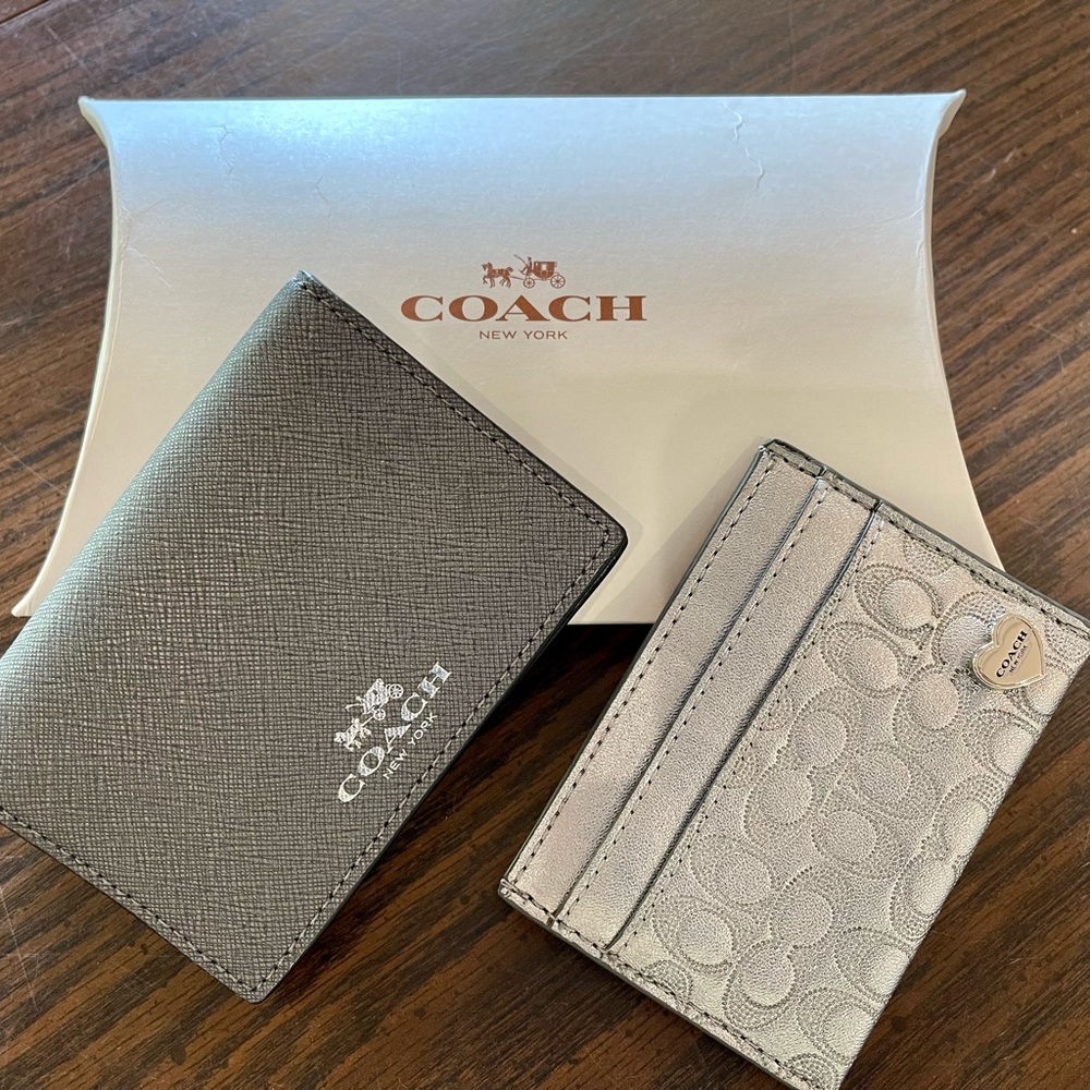 Coach pewter card case and marching bifold wallet.  New with tags!!!